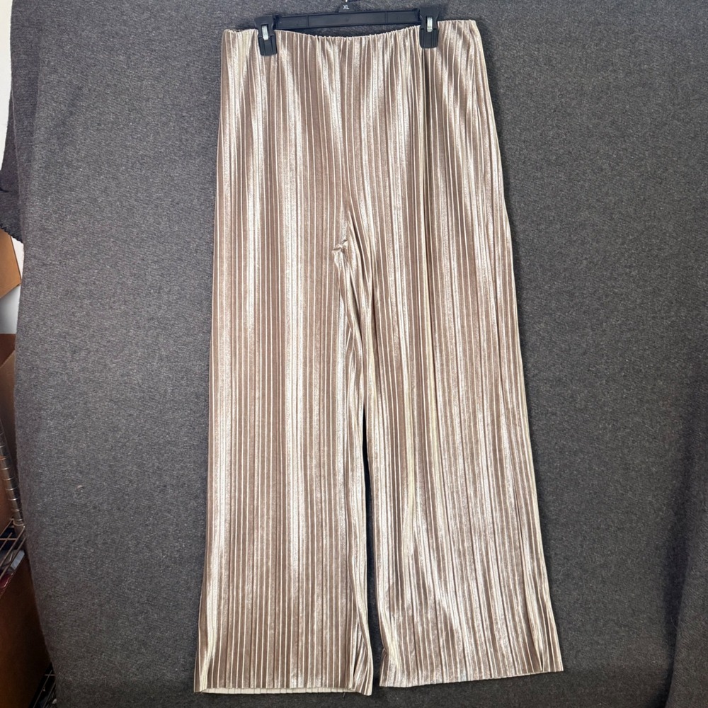 Womens Large Wide Leg Pants Pleated Velvet Stetchy Metallic Velour Party Preppy‎